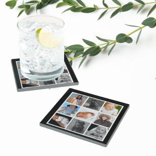 Photo Collage Custom Personalized 9 Images Glass Coaster