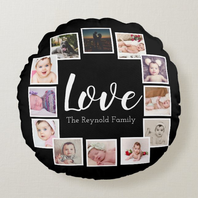 Photo Collage Custom Personalized Round Pillow (Front)