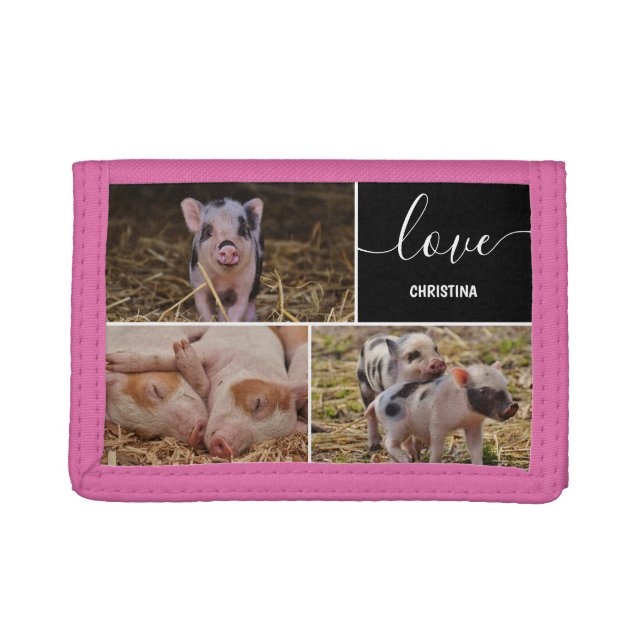 Photo Collage Cute PIG Personalized Trifold Wallet (Front)