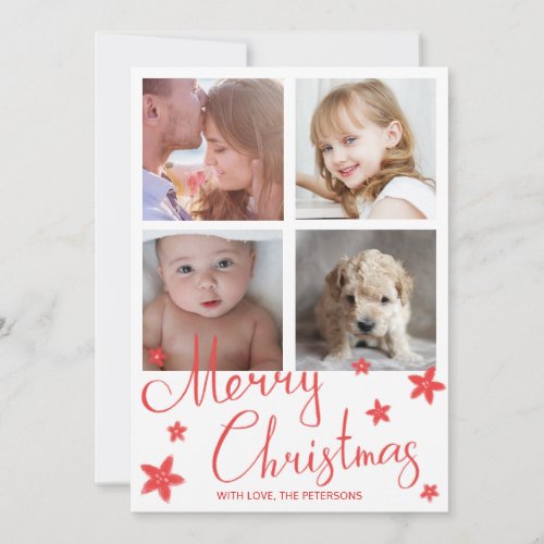 Photo Collage Cute Red Chalk Merry Christmas Holiday Card