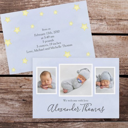 Photo Collage Cute Simple Whimsical Stars Newborn Announcement