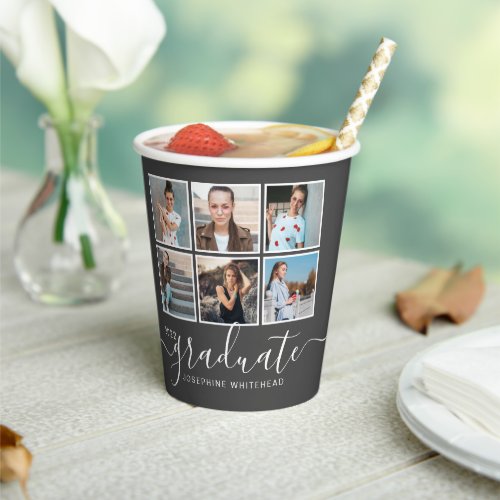 Photo Collage Dark Grey Graduation Party Paper Cups