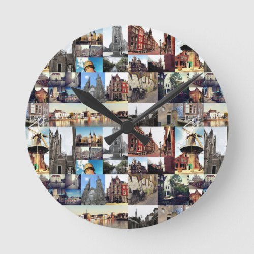 Photo collage Delft 6 Round Clock