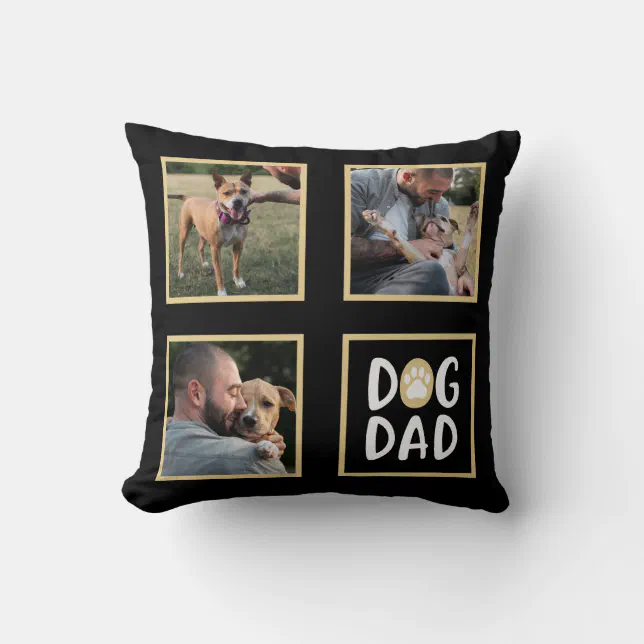 Photo Collage Dog Dad Paw Print Throw Pillow | Zazzle