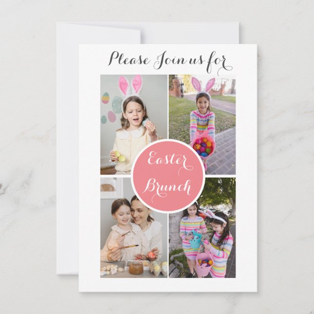 Photo collage Easter Eggs Bunny Pink Easter Brunch Invitation (Front)