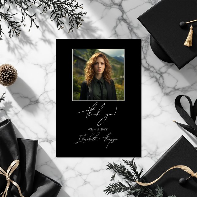 Photo Collage Elegant Black and White Graduation Thank You Card (Photo Collage Elegant Black and White Graduation Thank You Card)