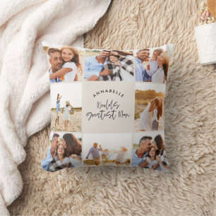 Photo collage elegant cream modern mothers day throw pillow