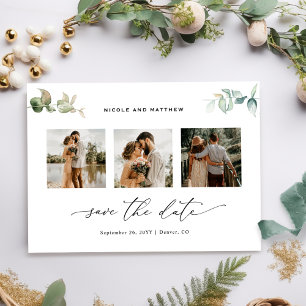 Photo Collage Elegant Greenery Wedding Save The Date