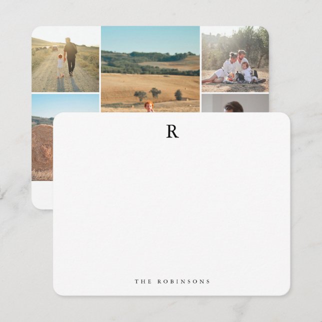 Photo Collage Elegant Minimalist Family Monogram Note Card (Front/Back)