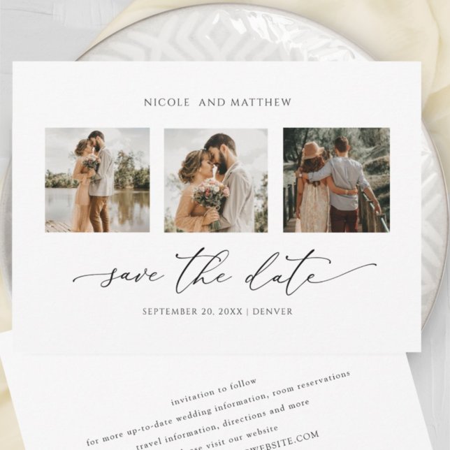 Photo Collage Elegant Minimalist Wedding Save The Date (Creator Uploaded)