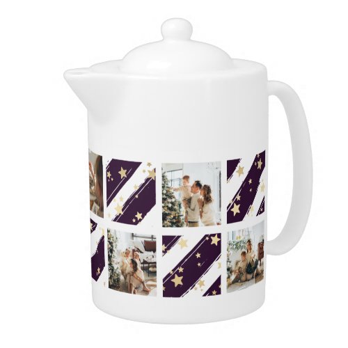 Photo Collage Elegant Purple Christmas Teapot