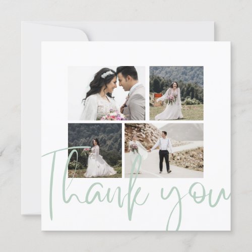 Photo Collage Elegant Sage Wedding Thank You Card