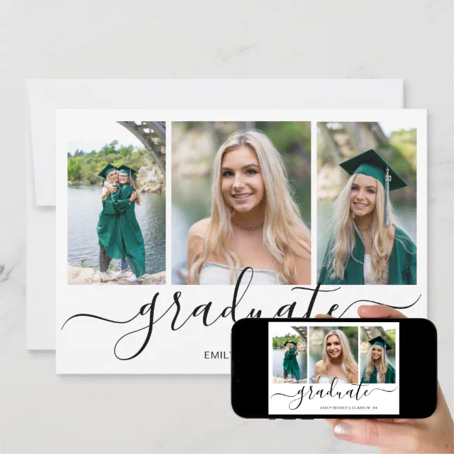 Photo Collage Elegant Script Girl Graduation Party Invitation | Zazzle