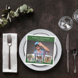 Photo collage emerald green birthday party napkins