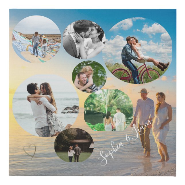 Photo Collage Engagement Wedding Memories Faux Canvas Print (Front)