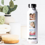 Photo collage family friends name white water bottle<br><div class="desc">A classic white background.  Personalize and add your own photos of family and friends.  Add your name,  black letters.</div>