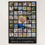 Photo Collage FAMILY IS EVERYTHING Black Jigsaw Puzzle<br><div class="desc">Personalize this photo collage puzzle with 45 photos, a family name or other title and your own saying or leave the FAMILY IS EVERYTHING sample text. Change the fonts and colors as desired. PHOTO TIP: For fastest/best results, choose a photo with the subject in the middle and/or pre-crop it to...</div>