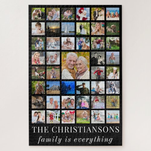 Photo Collage FAMILY IS EVERYTHING Black Jigsaw Puzzle
