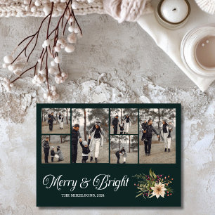 Photo Collage Family Merry & Bright Christmas Holiday Card