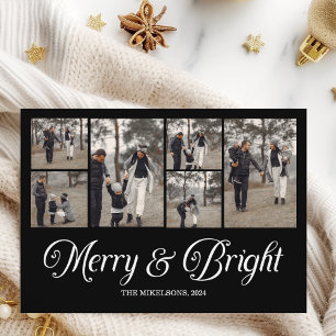 Photo Collage Family Merry & Bright Christmas Holiday Card
