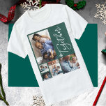 Photo collage family modern personalized Christmas T-Shirt<br><div class="desc">Modern photo collage family winter holiday shirt on a green (changeable color) background with a trendy together handwriting script and white snowflakes overlay.             Personalize it with your pictures and text!</div>