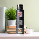 Photo collage family name black water bottle<br><div class="desc">Personalize and add 9 photos of family,  friends,  pets.  Add your first name and family name white letters.</div>