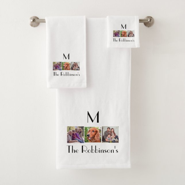 Photo collage family name initial template bath to bath towel set (Insitu)