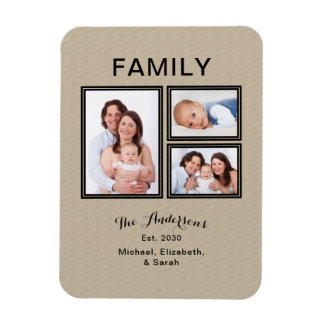 Photo Collage Family Name Modern Sand Beige Magnet