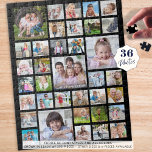 Photo Collage Family Name or Title Black Jigsaw Puzzle<br><div class="desc">Create your own photo puzzle utilizing this easy-to-upload photo collage template with 36 pictures to create memorable moments every time it's put together. Personalize it with family name or custom title in your choice of font style and color and background color. Photo puzzles make ideal fun, meaningful gifts and keepsakes...</div>