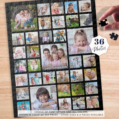 Photo Collage Family Name or Title Black Jigsaw Puzzle