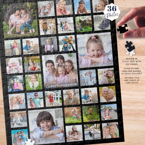 Photo Collage Family Name or Title Black Jigsaw Puzzle