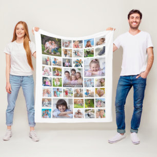 Photo Collage Family Name or Title Custom Color Fleece Blanket