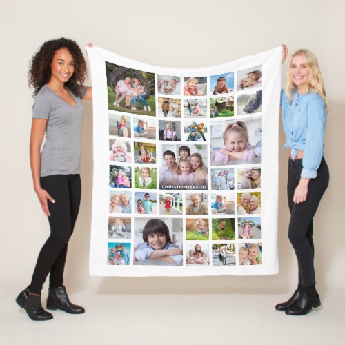 Photo Collage Family Name or Title Custom Color Fleece Blanket