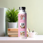 Photo collage family name pink water bottle<br><div class="desc">Personalize and add 9 photos of family,  friends,  pets.  Add your first name and family name white letters. Pink background</div>