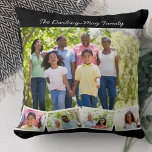 Photo Collage Family Name ZigZag Photo Strip Black Throw Pillow<br><div class="desc">Personalize this happy throw pillow with your favorite family photos. The template is set up ready for you to add up to 5 photos and your family name (or custom text). The main photo will be used as the background and the remaining 4 photos will be laid out in a...</div>