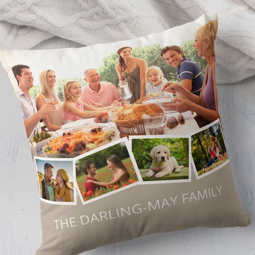 Photo Collage Family Name ZigZag Photo Strip Throw Pillow