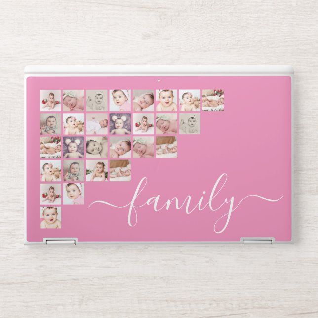 Photo Collage Family Personalized Custom (pink) HP Laptop Skin (Front)