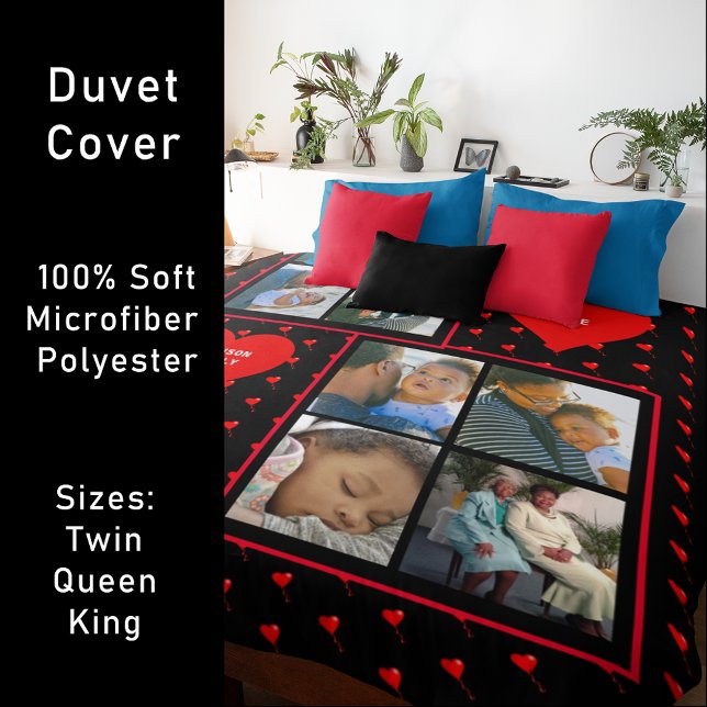 Photo Collage Family Personalized Red Heart & Name Duvet Cover (Photo Collage Family Personalized Red Heart & Name Duvet Cover)