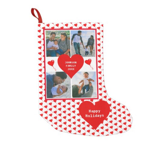Photo Collage Family Personalized Red Hearts Small Christmas Stocking