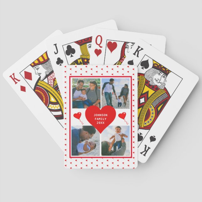 Photo Collage Family Personalized Valentine Heart Poker Cards (Back)