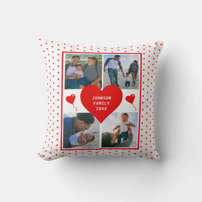Photo Collage Family Personalized Valentine Heart Throw Pillow (Front)