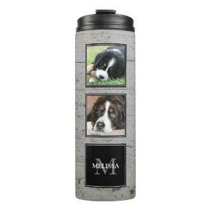 Photo collage family pets on wood personalized thermal tumbler