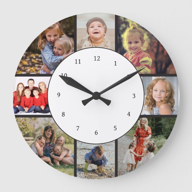 Photo Collage Family Pictures Round Large Clock (Front)