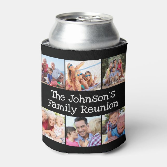 Photo Collage Family Reunion Personalized Black  Can Cooler (Can Front)