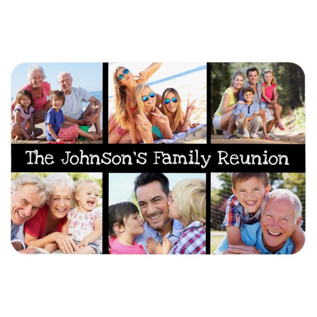 Photo Collage Family Reunion Personalized Black  Magnet (Horizontal)