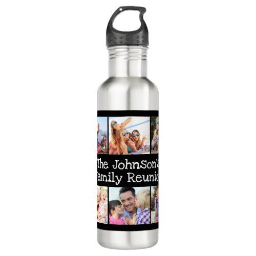 Photo Collage Family Reunion Personalized Black  Stainless Steel Water Bottle