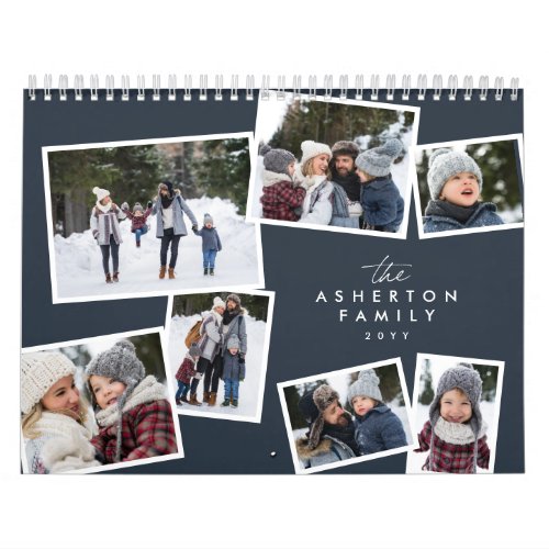 Photo collage family scrapbook navy blue calendar