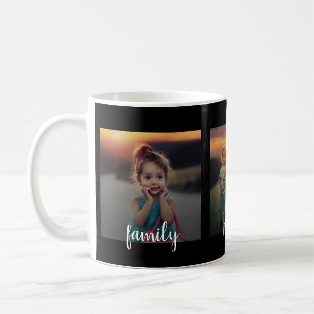 Photo collage family text overlay personalized coffee mug (Left)
