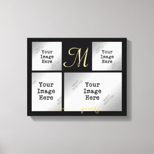 Photo Collage, FAMILY Title in Gold (edit color) Canvas Print
