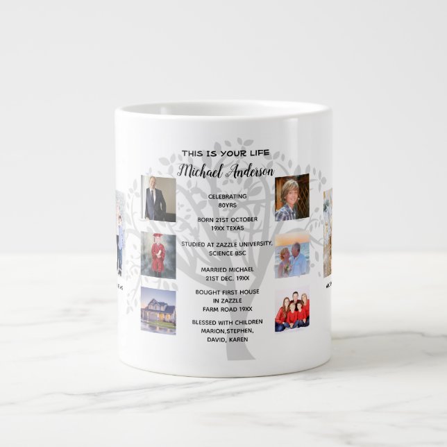 PHOTO COLLAGE Family Tree Birthday Milestones Gift Giant Coffee Mug (Front)